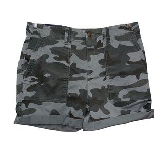Gap Girlfriend Khaki Shorts Camo Print Mid Rise Size 6 5" Inseam Rolled Stretch
